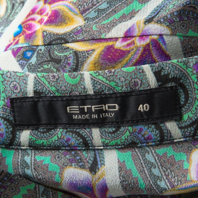Pre Owned Etro Multicolor Printed Silk Mandarin Collar Long Sleeve Button Front Blouse S