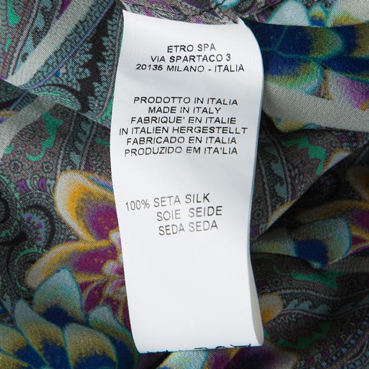 Pre Owned Etro Multicolor Printed Silk Mandarin Collar Long Sleeve Button Front Blouse S