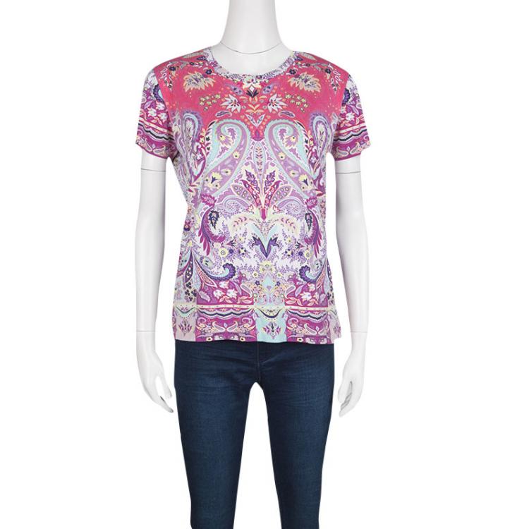 Pre Owned Etro Multicolor Paisley Printed Jersey Short Sleeve T-Shirt L 