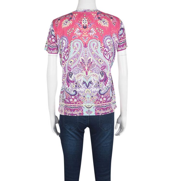 Pre Owned Etro Multicolor Paisley Printed Jersey Short Sleeve T-Shirt L 