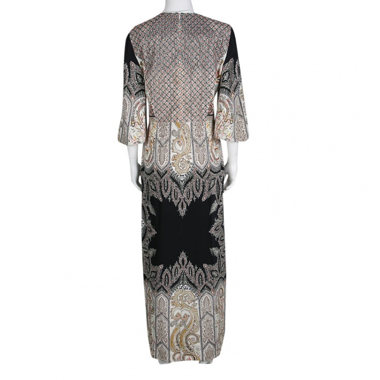 Pre Owned Etro Embellished Lace Bodice Detail Paisley Printed Silk Maxi Dress M