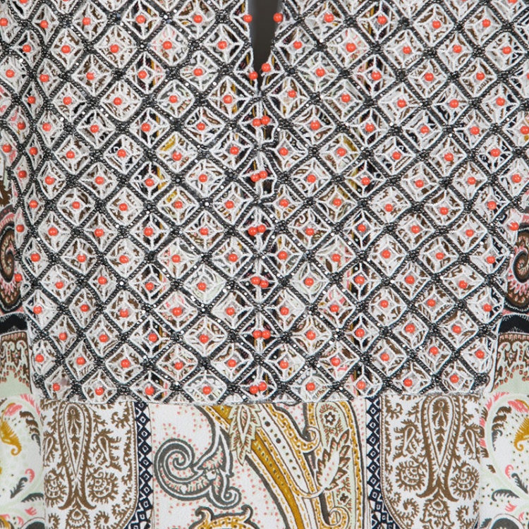 Pre Owned Etro Embellished Lace Bodice Detail Paisley Printed Silk Maxi Dress M