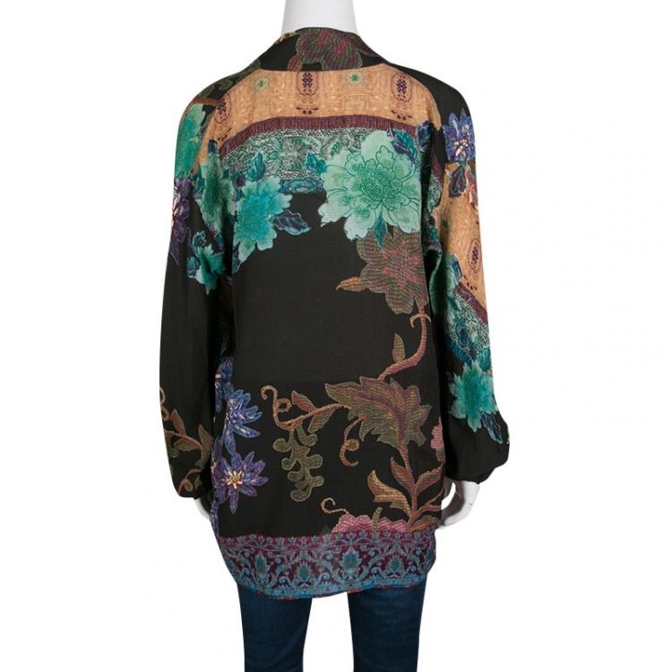 Pre Owned Etro Multicolor Floral Printed Long Sleeve Cowl Neck Top S