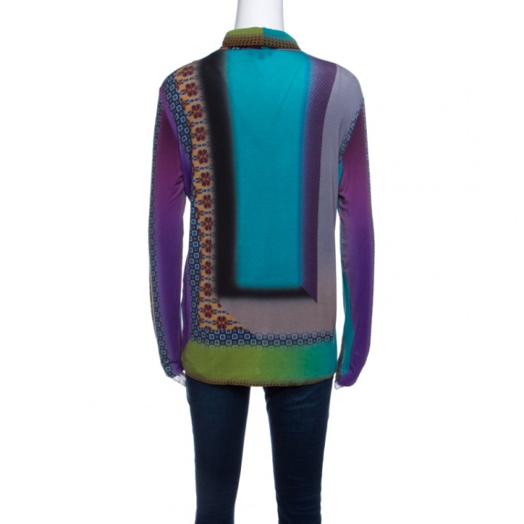 Pre Owned Etro Multicolor Printed Jersey Turtle Neck Long Sleeve T-Shirt L