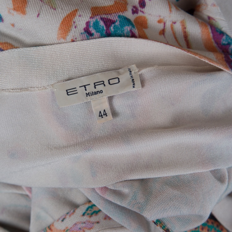 Pre Owned Etro Multicolor Printed Silk Knit Button Front Long Sleeve Cardigan M