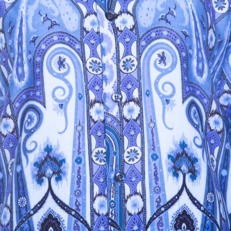 Pre Owned Etro Blue Printed Cotton Long Sleeve Button Front Shirt S