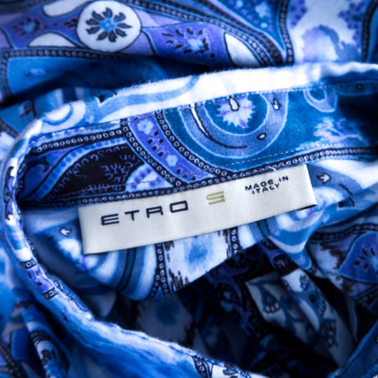 Pre Owned Etro Blue Printed Cotton Long Sleeve Button Front Shirt S