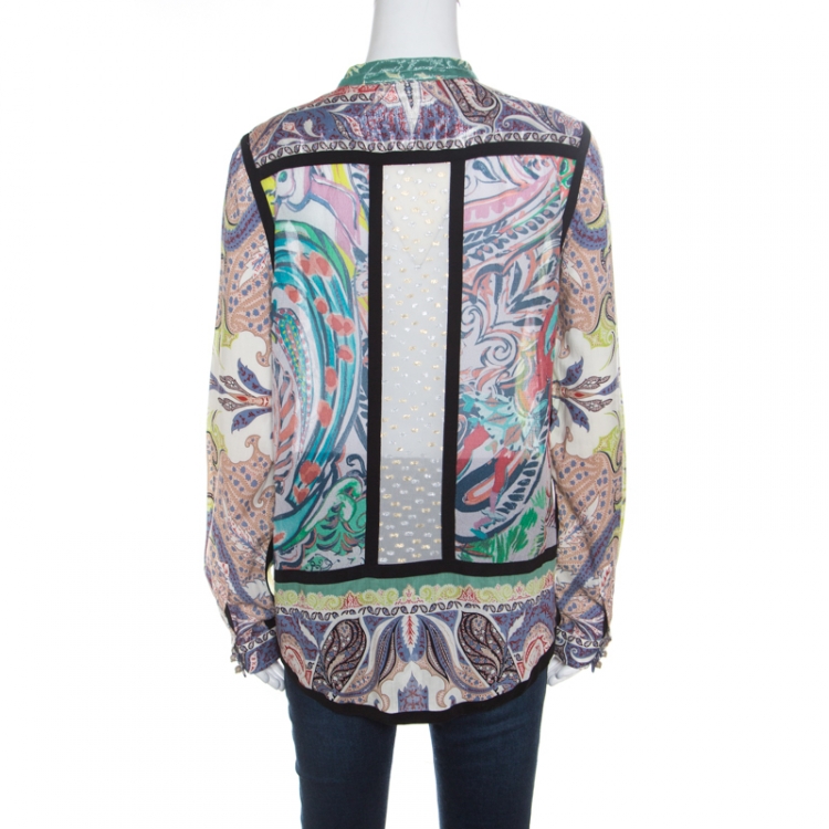 Pre Owned Etro Multicolor Printed Clip Dot Paneled Long Sleeve Shirt M