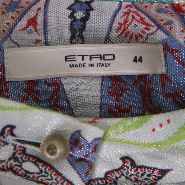 Pre Owned Etro Multicolor Printed Clip Dot Paneled Long Sleeve Shirt M