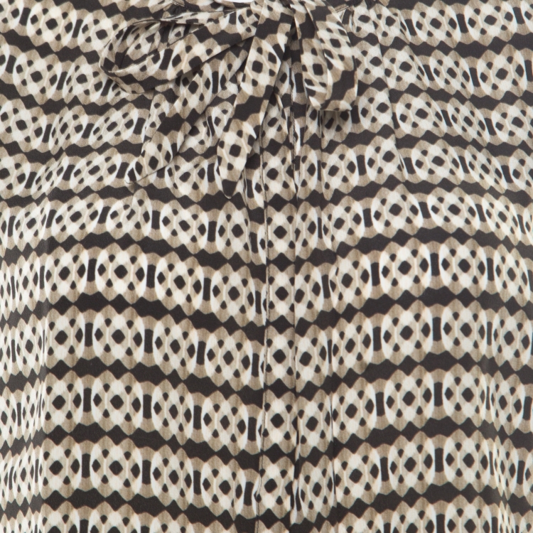 Pre Owned Etro Khaki Abstract Printed Silk Sleeveless Top M