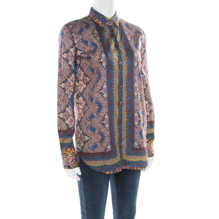 Pre Owned Etro Multicolor Baroque Printed Cotton Long Sleeve Button Front Shirt M
