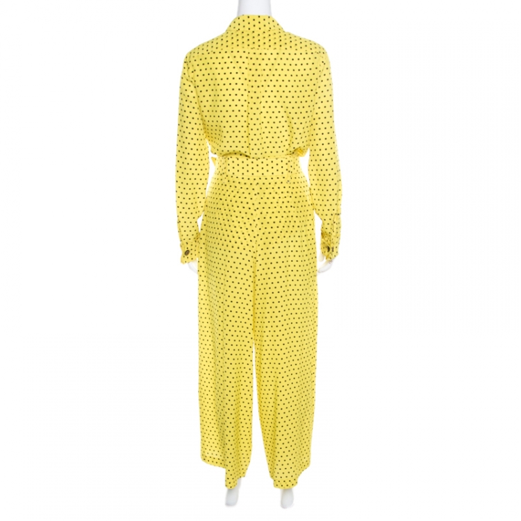Pre Owned Etro Yellow and Black Polka Dotted Silk Shirt and Pants Set M