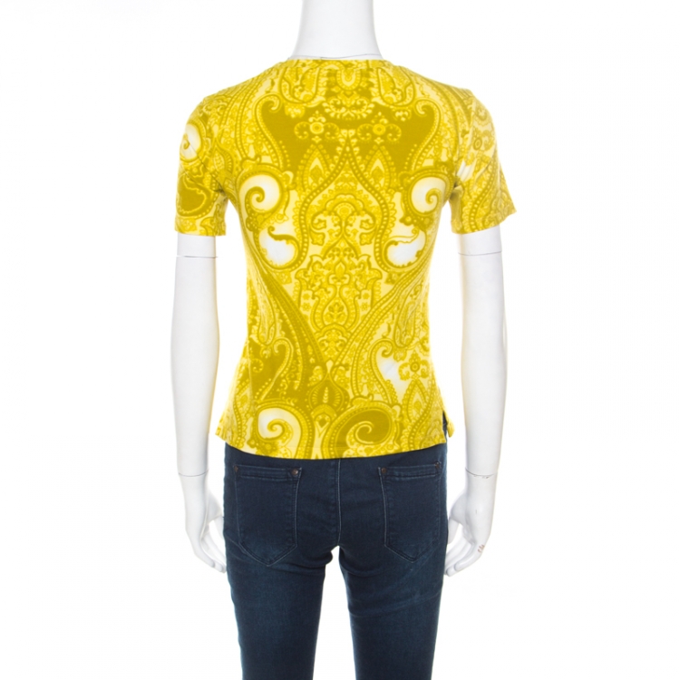 Pre Owned Etro Green Paisley Printed Cotton Crew Neck T-Shirt S
