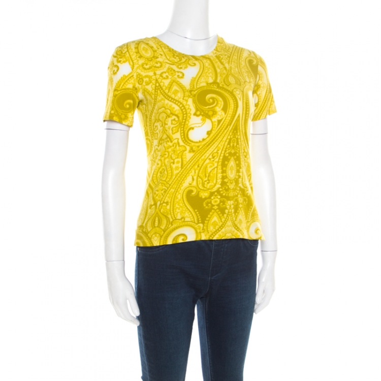Pre Owned Etro Green Paisley Printed Cotton Crew Neck T-Shirt S