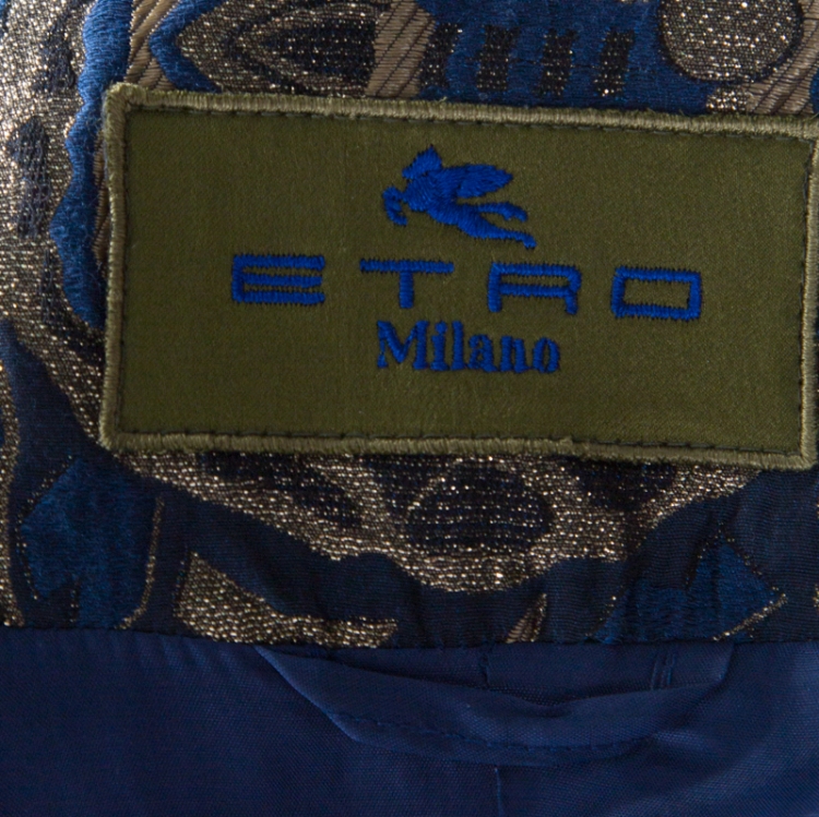 Pre Owned Etro Blue and Gold Lurex Embroidered Jacquard Jacket L