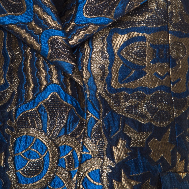 Pre Owned Etro Blue and Gold Lurex Embroidered Jacquard Jacket L
