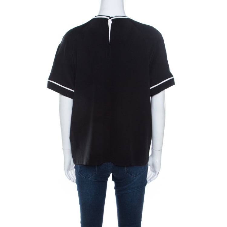 Pre Owned Etro Black Silk Contrast Trim Short Sleeve Top L