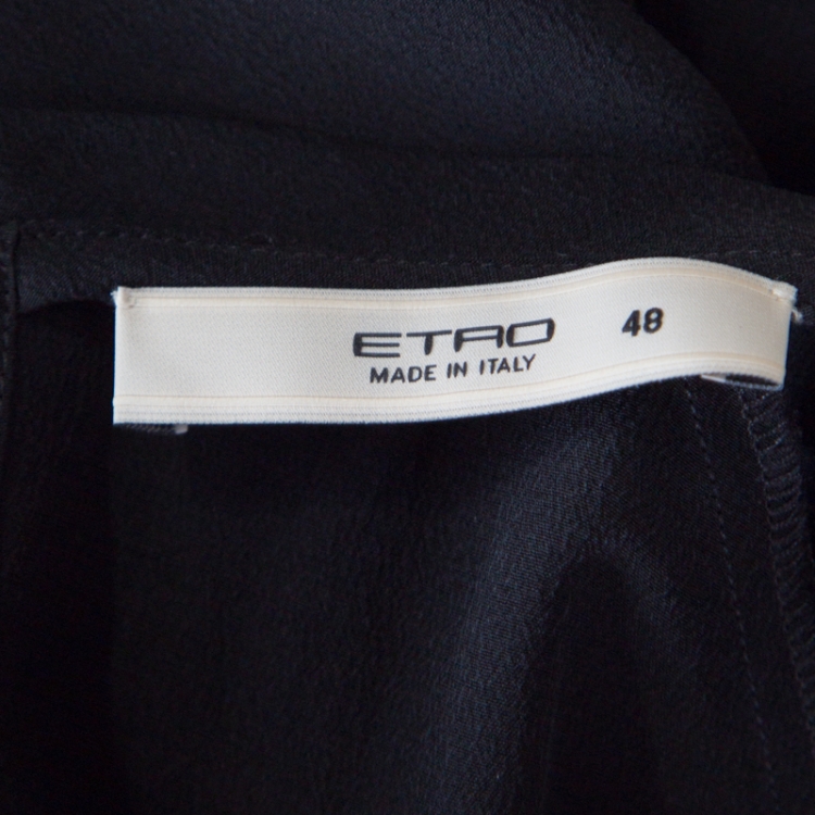Pre Owned Etro Black Silk Contrast Trim Short Sleeve Top L