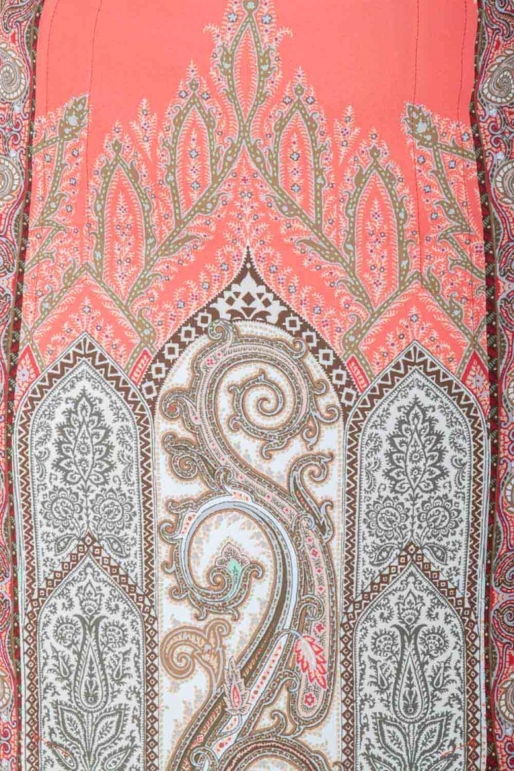 Pre Owned Etro Orange Paisley Print Crepe Paneled Pencil Skirt S