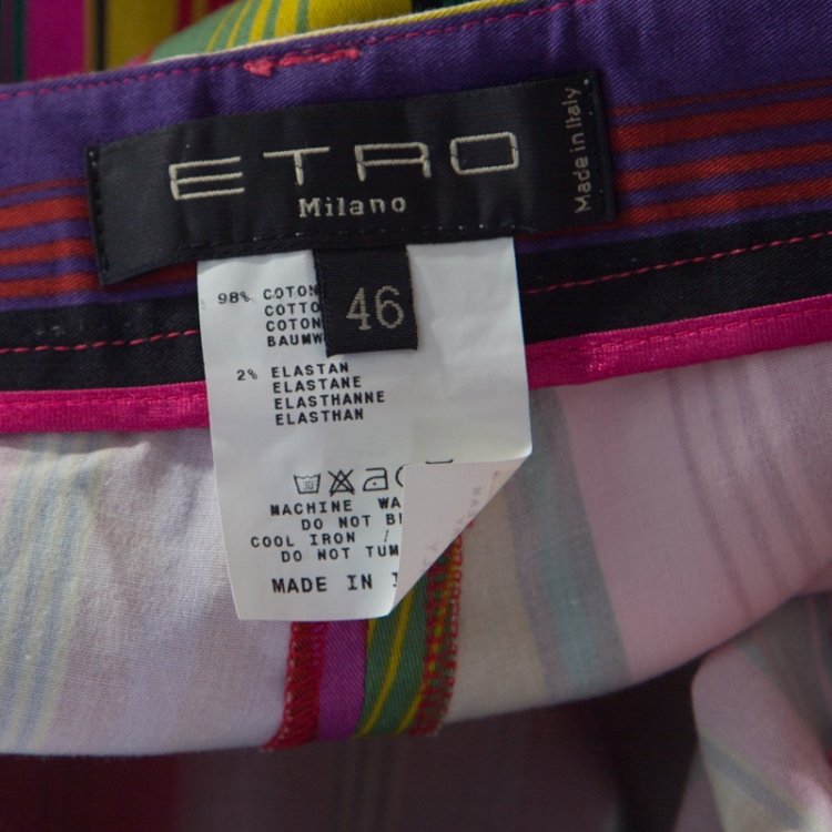 Pre Owned Etro Multicolor Striped Cotton Pants L 