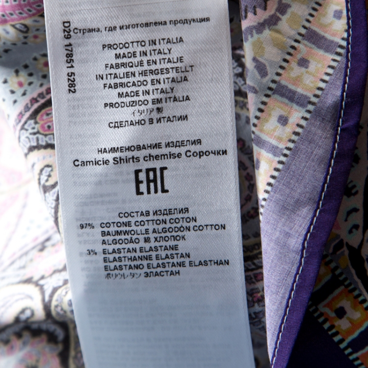 Pre Owned Etro Multicolor Paisley Printed Stretch Cotton Long Sleeve Shirt M