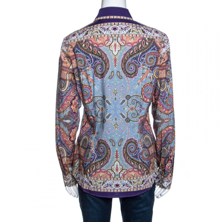 Pre Owned Etro Multicolor Paisley Printed Stretch Cotton Long Sleeve Shirt M