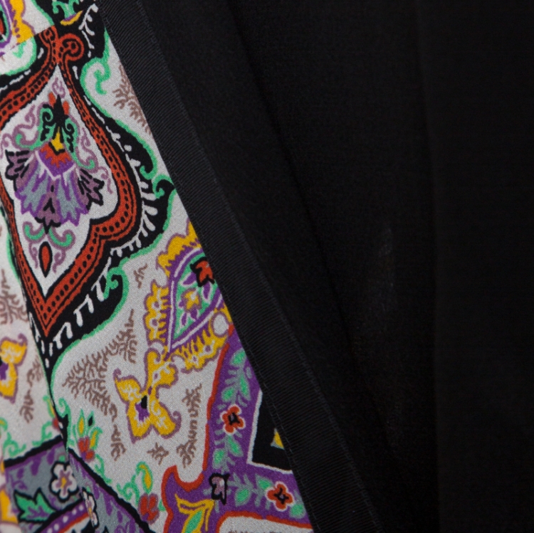مملوكة مسبقًا Etro Black Contrast Print Panelled Silk Drop Shoulder Top M