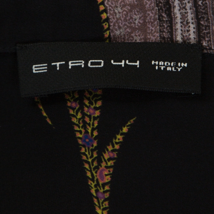 Pre Owned Etro Black Floral Print Silk Drop Shoulder Oversized Blouse M