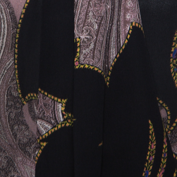 Pre Owned Etro Black Floral Print Silk Drop Shoulder Oversized Blouse M
