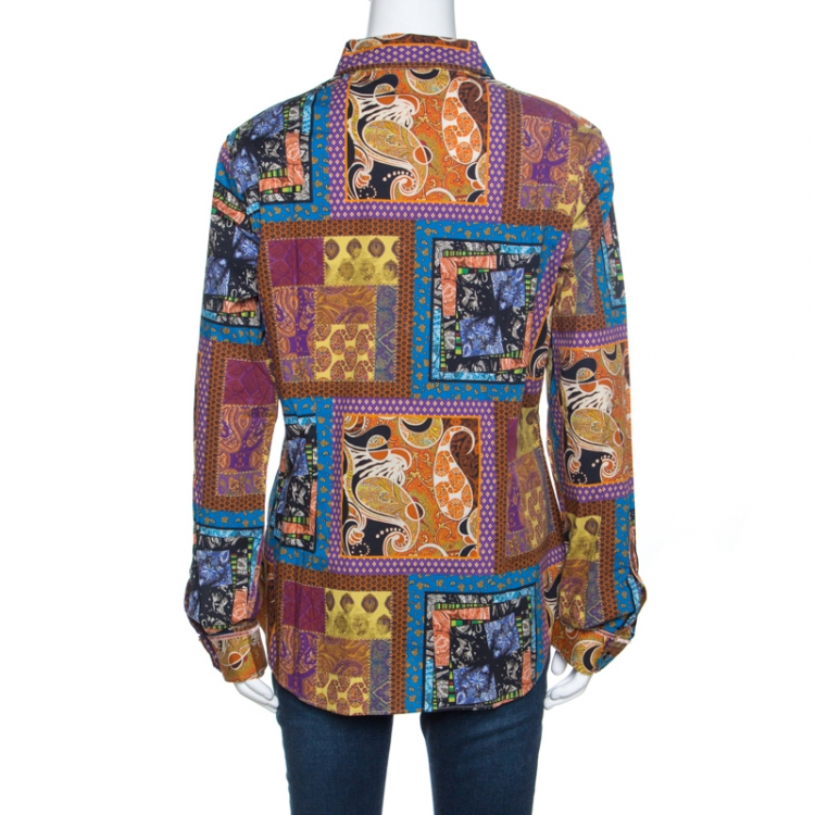 Pre Owned Etro Multicolor Patchwork Print Cotton Button Front Shirt XL