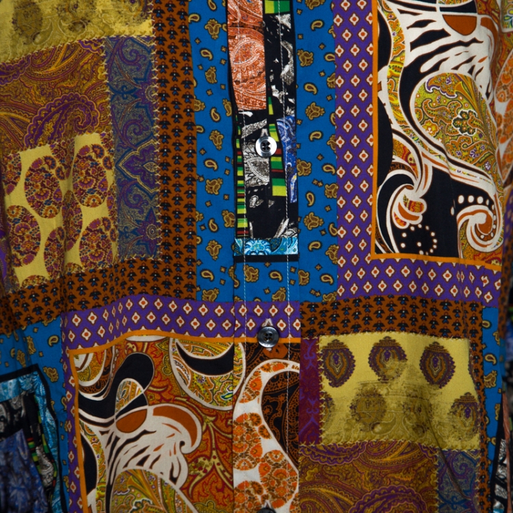 Pre Owned Etro Multicolor Patchwork Print Cotton Button Front Shirt XL