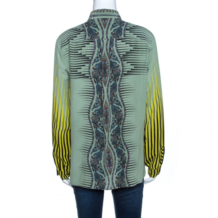 Pre Owned Etro Pale Green Placement Print Detail Long Sleeve Shirt L