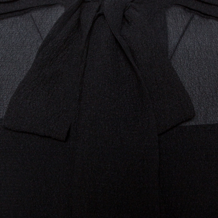 مملوكة مسبقًا Etro Black Crinkled Silk Bow Detail Sheer Blouse M