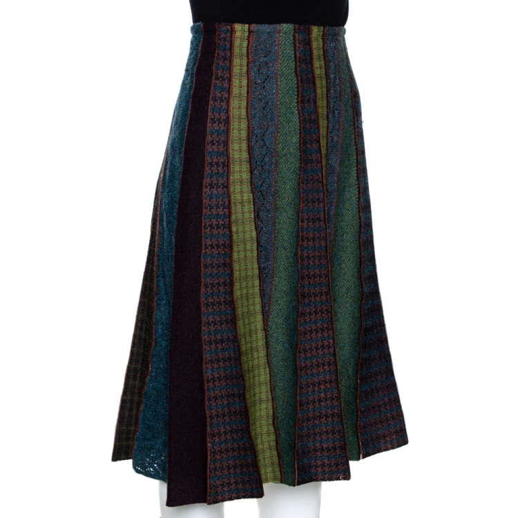 Pre Owned Etro Multicolor Wool and Alpaca Blend Paneled Midi Skirt M