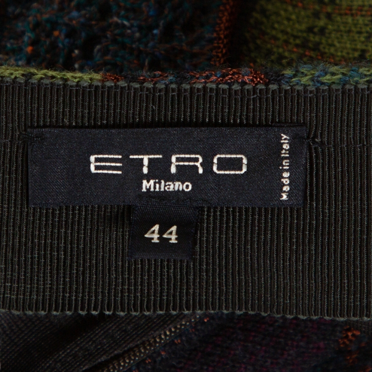 Pre Owned Etro Multicolor Wool and Alpaca Blend Paneled Midi Skirt M