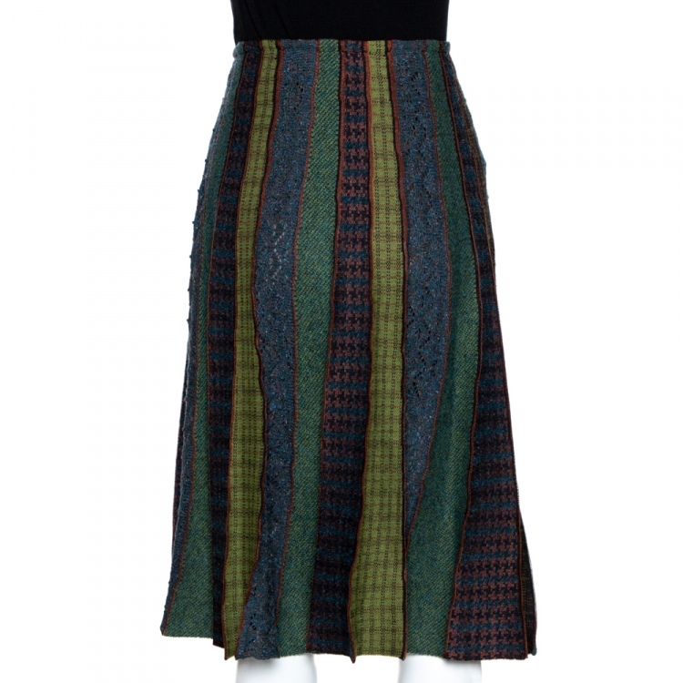 Pre Owned Etro Multicolor Wool and Alpaca Blend Paneled Midi Skirt M