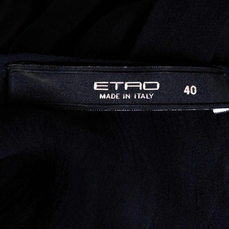 Pre Owned Etro Black Silk Chiffon Gathered Sheer Blouse S
