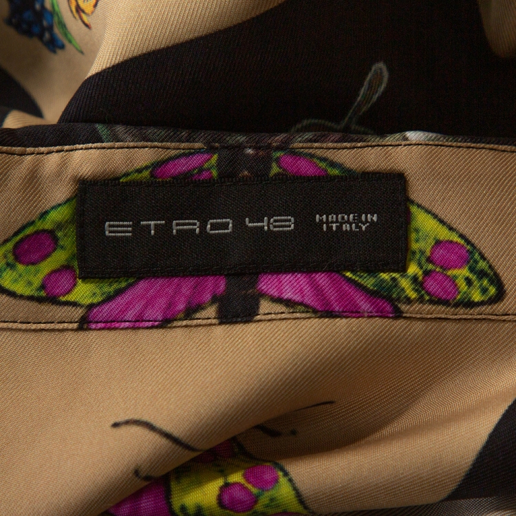 Pre Owned Etro Multicolor Checked Silk Nature Print Button Front Shirt L