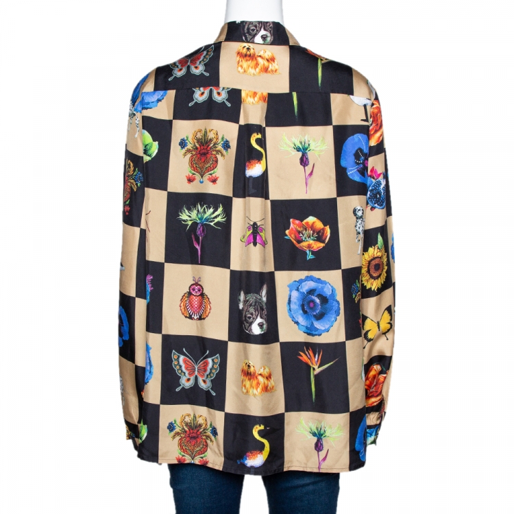 Pre Owned Etro Multicolor Checked Silk Nature Print Button Front Shirt L