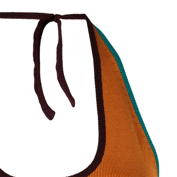 Pre Owned Etro Orange Ribbed Knit Halterneck Top M
