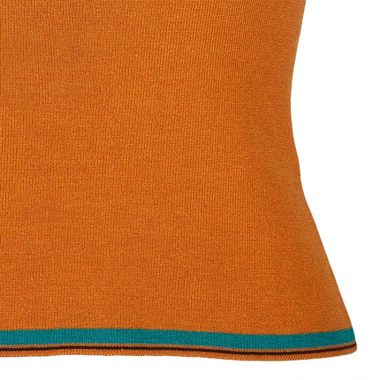 Pre Owned Etro Orange Ribbed Knit Halterneck Top M