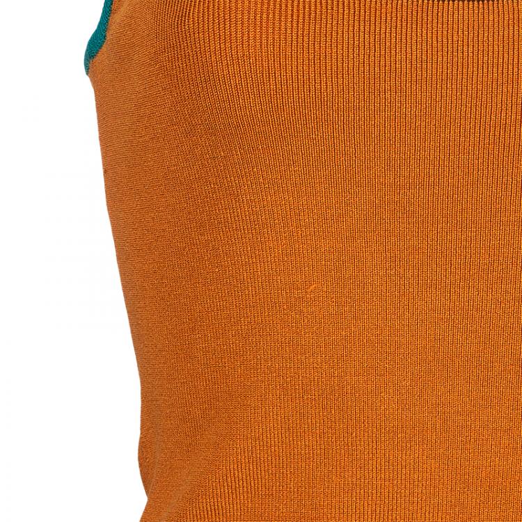 Pre Owned Etro Orange Ribbed Knit Halterneck Top M