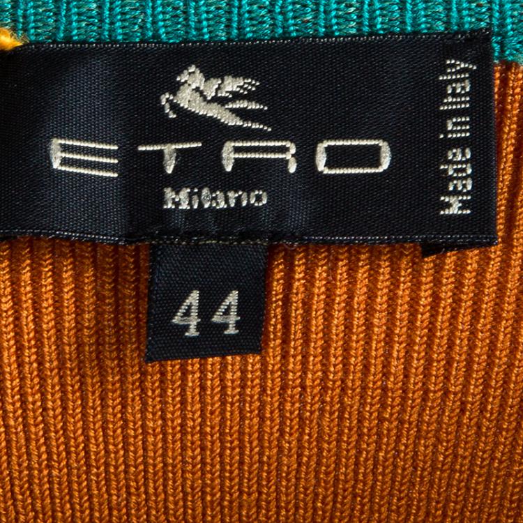 Pre Owned Etro Orange Ribbed Knit Halterneck Top M