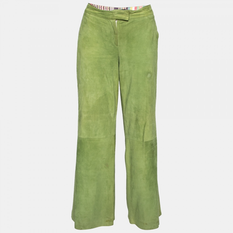 Pre Owned Etro Green Suede Flared Trousers M