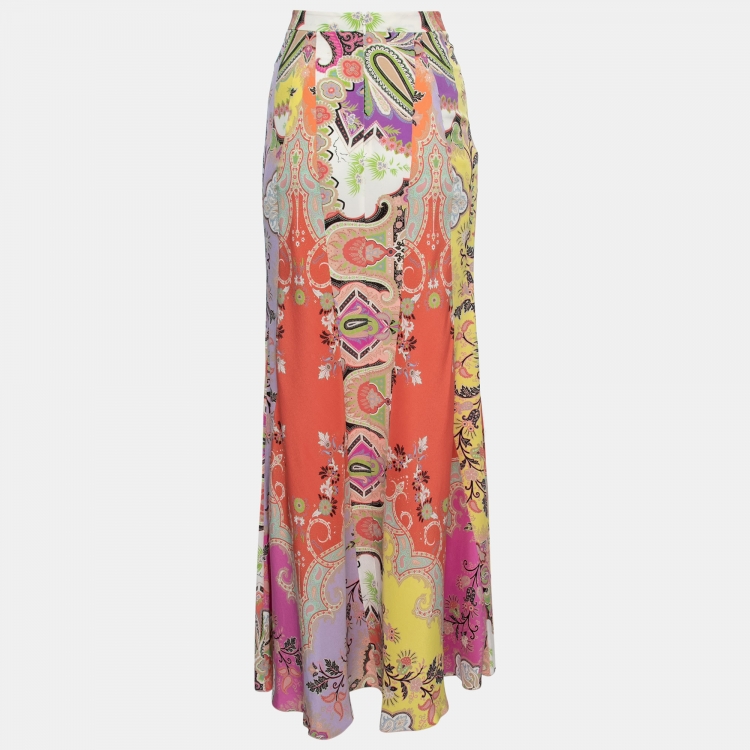 Pre Owned Etro Multicolor Paisley Printed Silk Maxi Skirt M