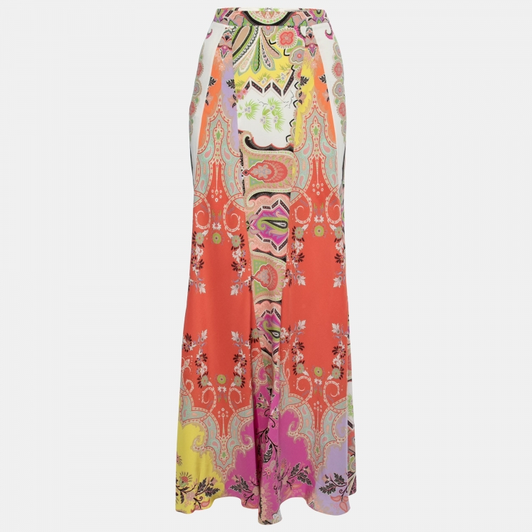 Pre Owned Etro Multicolor Paisley Printed Silk Maxi Skirt M