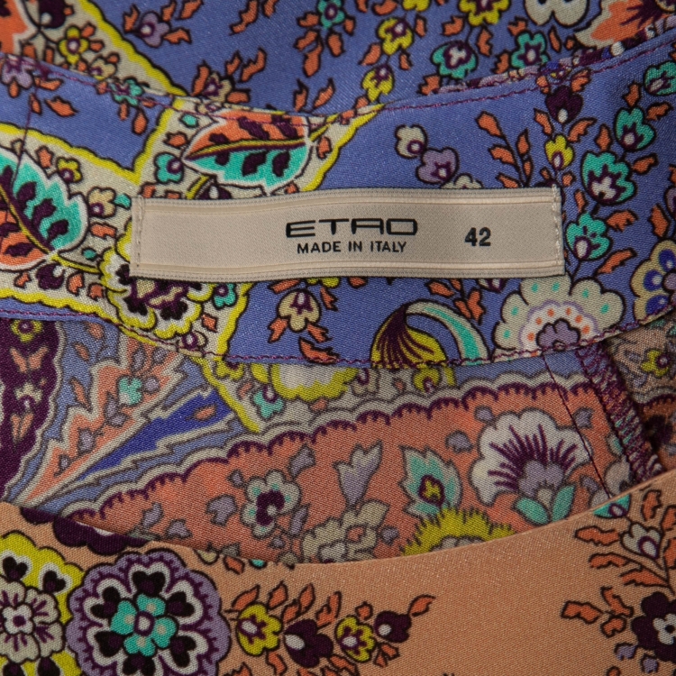 Pre Owned Etro Purple Paisley Print Silk Short Sleeve Top M