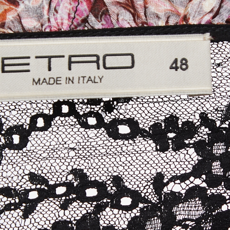Pre Owned Etro Black Floral Printed Cotton and Lace Wrap Maxi Dress L