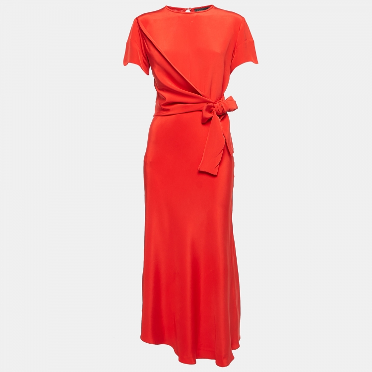 Pre Owned Etro Red Crepe Waist Tie Detail A-Line Midi Dress M