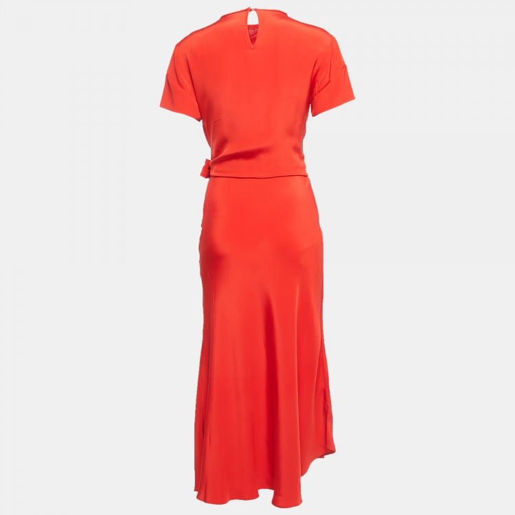 Pre Owned Etro Red Crepe Waist Tie Detail A-Line Midi Dress M